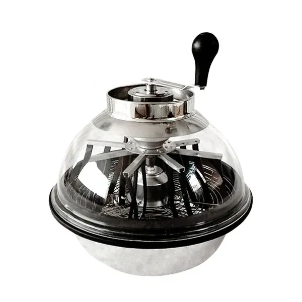 Peladora Bowl Dutch Master manual con cuenco metálico, cúpula transparente, mecanismo interior visible y manivela con empuñadura negra.