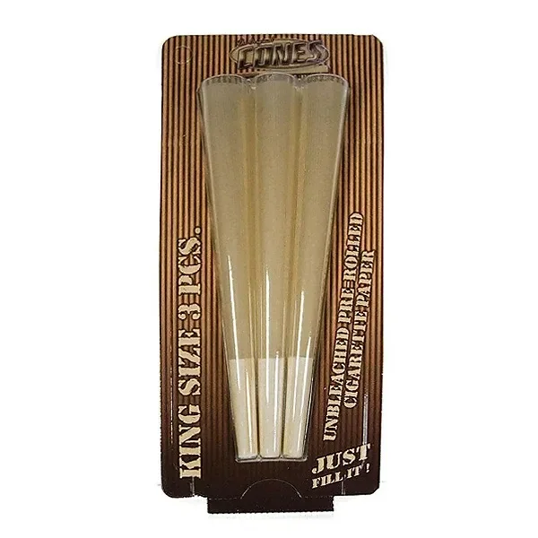 Blíster Cones Original con conos de papel natural y boquillas claras sobre un cartón marrón a rayas, rotulado King Size.