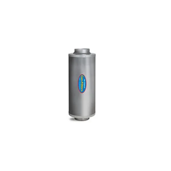 Filtro Can-Filters Can-Inline 1500 de cuerpo cilíndrico gris, con bocas en ambos extremos y etiqueta ovalada, sobre fondo blanco. Filtro Can-Filters Can-Inline 1500 de cuerpo cilíndrico gris, con bocas en ambos extremos y etiqueta ovalada, sobre fondo blanco.