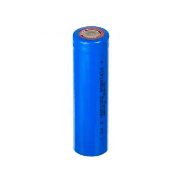 Batería cilíndrica azul de recambio para X-Vape Fog y Starry, en posición vertical, con polo superior visible sobre fondo blanco.