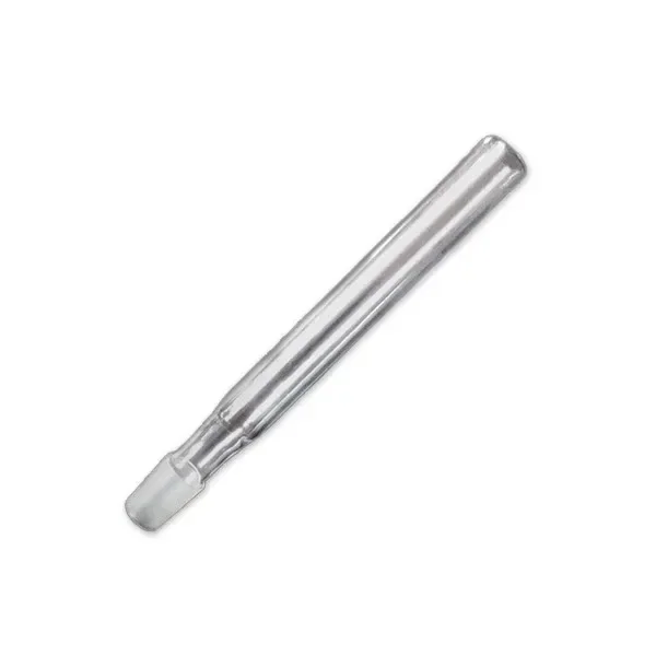 Tubo de aspiración corto De Verdamper y Fuzion Galaxy, transparente y alargado, con un extremo esmerilado, en diagonal sobre fondo blanco. Tubo de aspiración corto De Verdamper y Fuzion Galaxy, transparente y alargado, con un extremo esmerilado, en diagonal sobre fondo blanco.