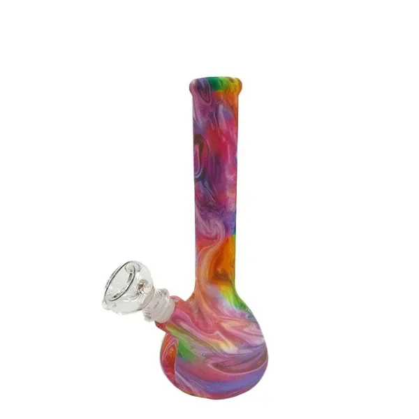 Bong Easy Garden Smokers con diseño multicolor de vetas onduladas, base redondeada, tubo recto y cazoleta transparente lateral.
