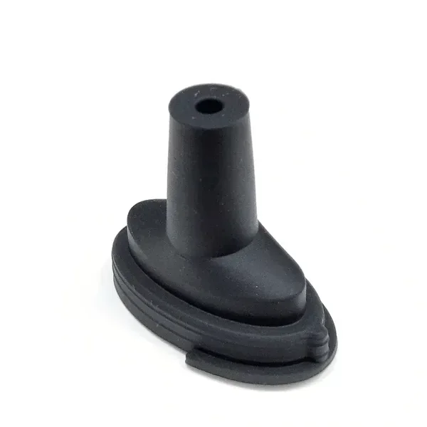 Adaptador negro para pipa de agua Da Vinci IQ2 IQC, con tubo cónico perforado y base ovalada escalonada, visto en perspectiva.