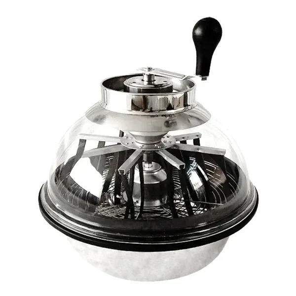 Peladora Bowl Dutch Master manual con cúpula transparente, mecanismo interior visible y manivela superior con empuñadura negra.