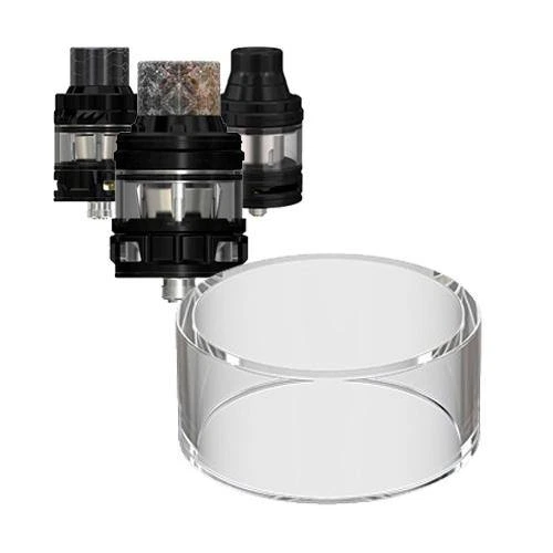 Tubo transparente de recambio para Eleaf ELLO / ELLO T en primer plano, con tres modelos de atomizador detrás.
