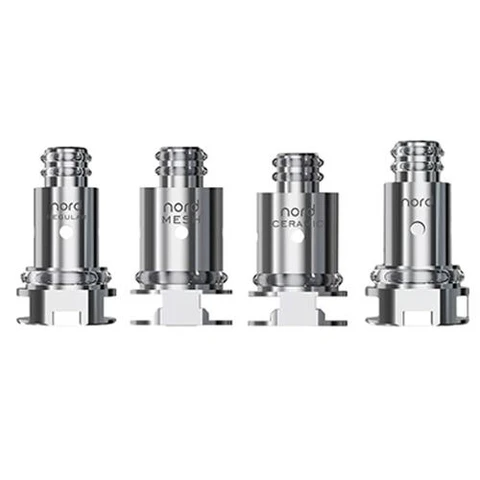 Cuatro modelos de resistencias Smok Nord alineados sobre fondo blanco, con distintos cuerpos y aberturas; se leen Mesh y Ceramic.