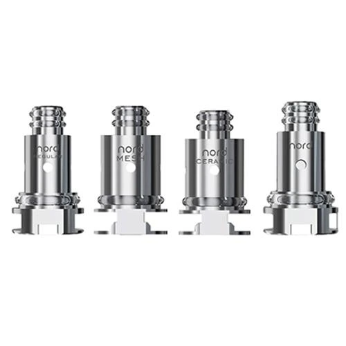 Cuatro modelos de resistencias Smok Nord alineados sobre fondo blanco, con distintos cuerpos y aberturas; se leen Mesh y Ceramic.