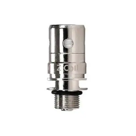 Resistencia Innokin Z Coil de acabado plateado, con cuerpo cilíndrico, abertura lateral y rosca inferior sobre fondo blanco.