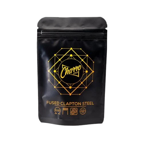 Bolsa negra de Charro Coils Fused Clapton Steel con cierre superior y diseño geométrico dorado alrededor del logotipo.