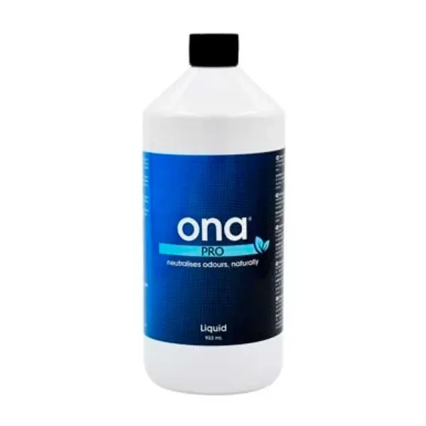 Botella blanca de ONA Líquido Pro con tapón negro y etiqueta azul en la que se leen «ona PRO» y «Liquid», sobre fondo blanco.