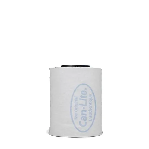 Filtro cilíndrico Can-Lite con cubierta blanca, logotipo azul claro y una abertura negra visible en la parte superior.