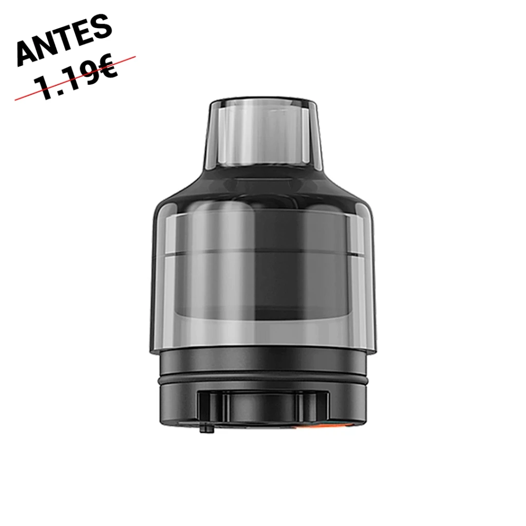 Pod Aspire BP Stik visto de frente, con depósito translúcido gris, boquilla superior y base negra sobre fondo blanco.