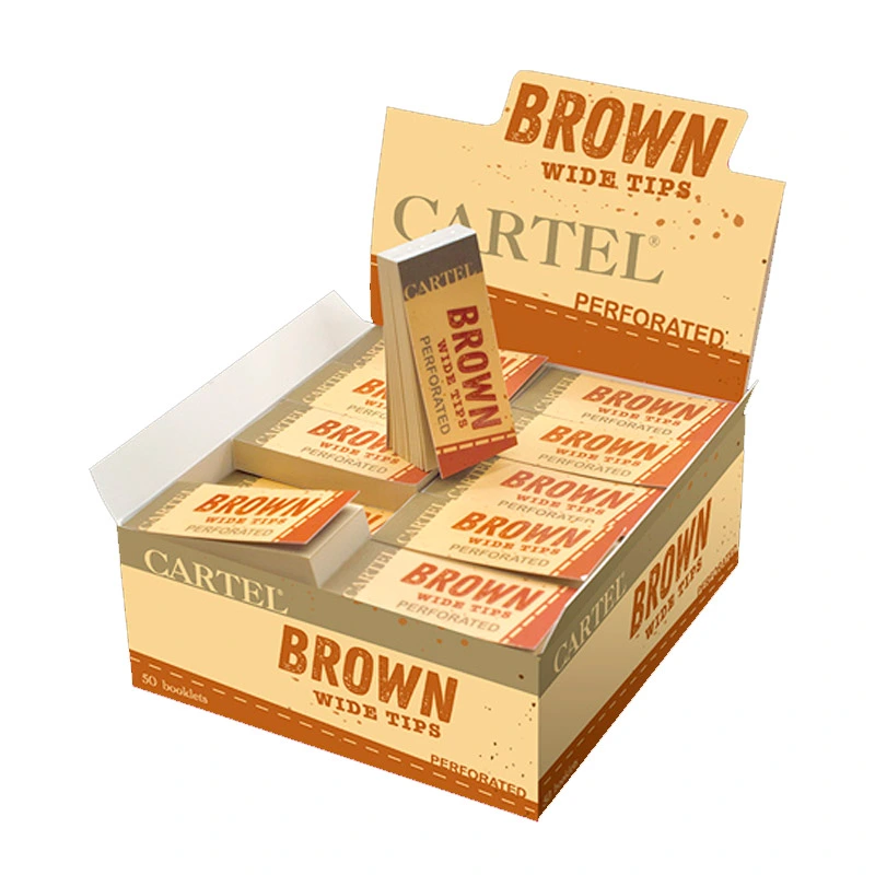 Expositor de filtros Cartel Wide con varios libritos beige y marrón, uno en vertical y las inscripciones Brown y Perforated.