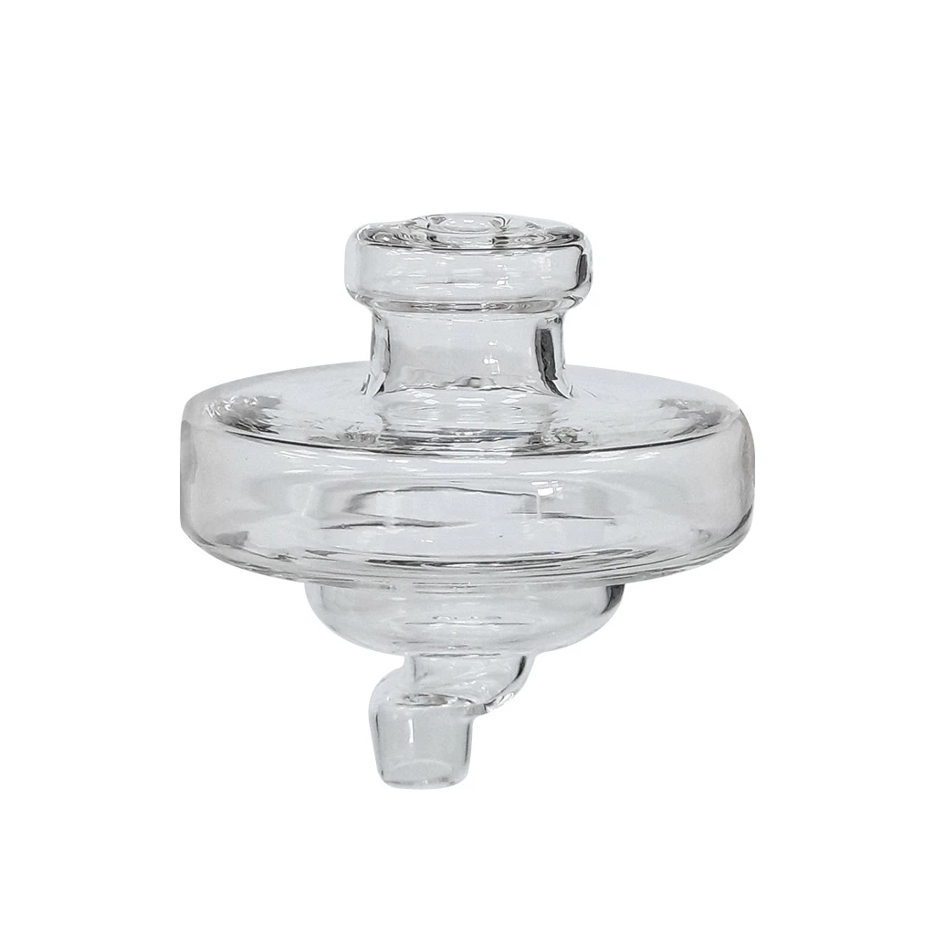 Carb Cup Cristal Clear transparente, con cuerpo circular ancho, cuello superior corto y salida inferior curvada, sobre fondo blanco.