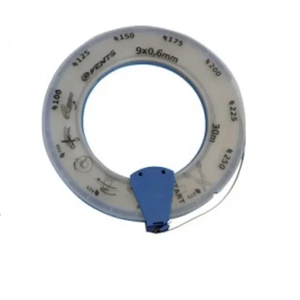 Rollo de abrazadera metálica Vents en dispensador circular con pieza azul, rotulado con 30 m y sección de 9 × 0,6 mm.