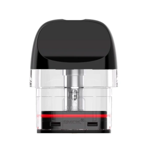 Pod de repuesto Smok Novo 5 visto de frente, con boquilla negra, depósito transparente y junta roja cerca de la base.
