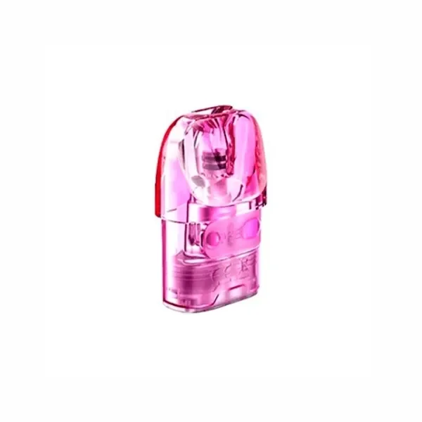 Cartucho Lost Vape Ursa rosa translúcido, visto en perspectiva, con boquilla redondeada y conducto interior visible sobre fondo blanco. Cartucho Lost Vape Ursa rosa translúcido, visto en perspectiva, con boquilla redondeada y conducto interior visible sobre fondo blanco.