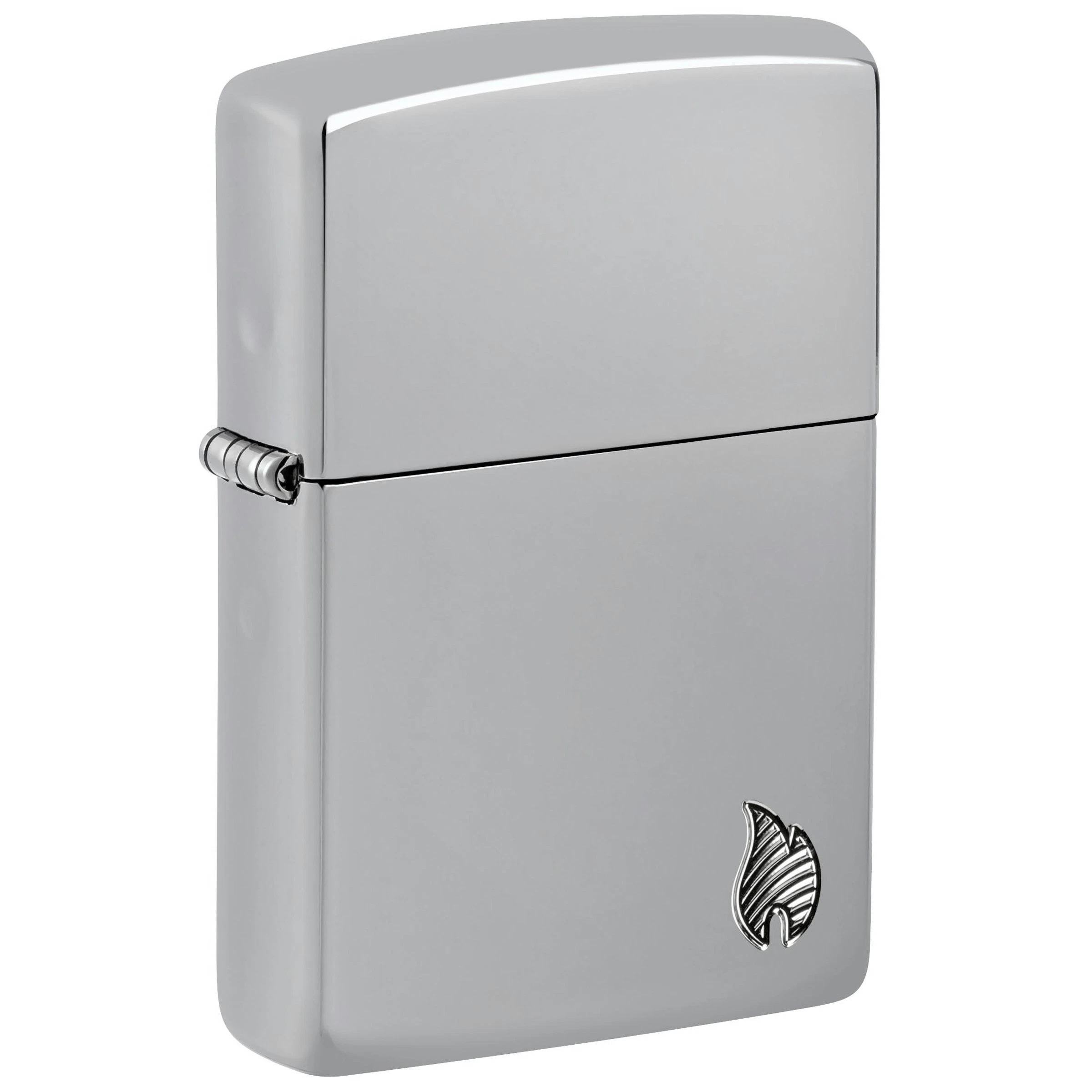 Encendedor Zippo 167 Armor High Polish Chrome cerrado, de acabado plateado brillante, con bisagra lateral y emblema de llama. Encendedor Zippo 167 Armor High Polish Chrome cerrado, de acabado plateado brillante, con bisagra lateral y emblema de llama.