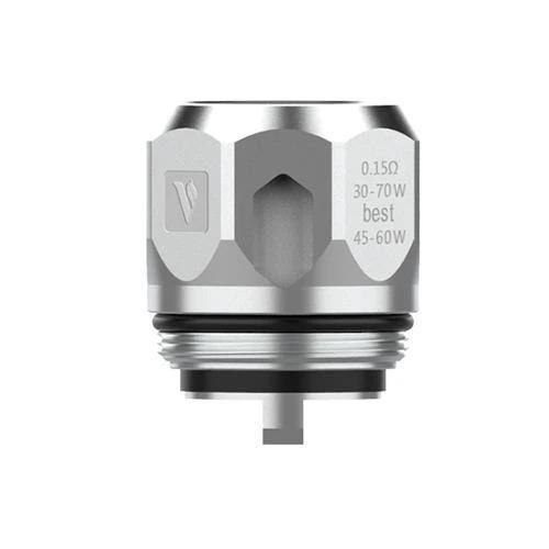 Resistencia Vaporesso plateada con cuerpo facetado, rosca inferior y grabado de 0,15 Ω, rango de 30–70 W y recomendado de 45–60 W.
