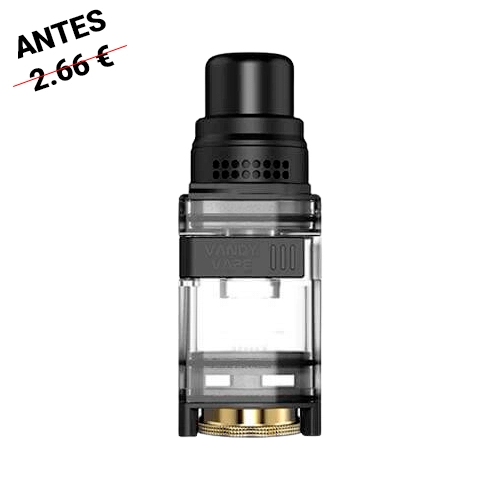 Pod de repuesto vacío Vandy Vape Kylin M AIO SS, con depósito transparente, boquilla negra y conector dorado, sobre fondo blanco.