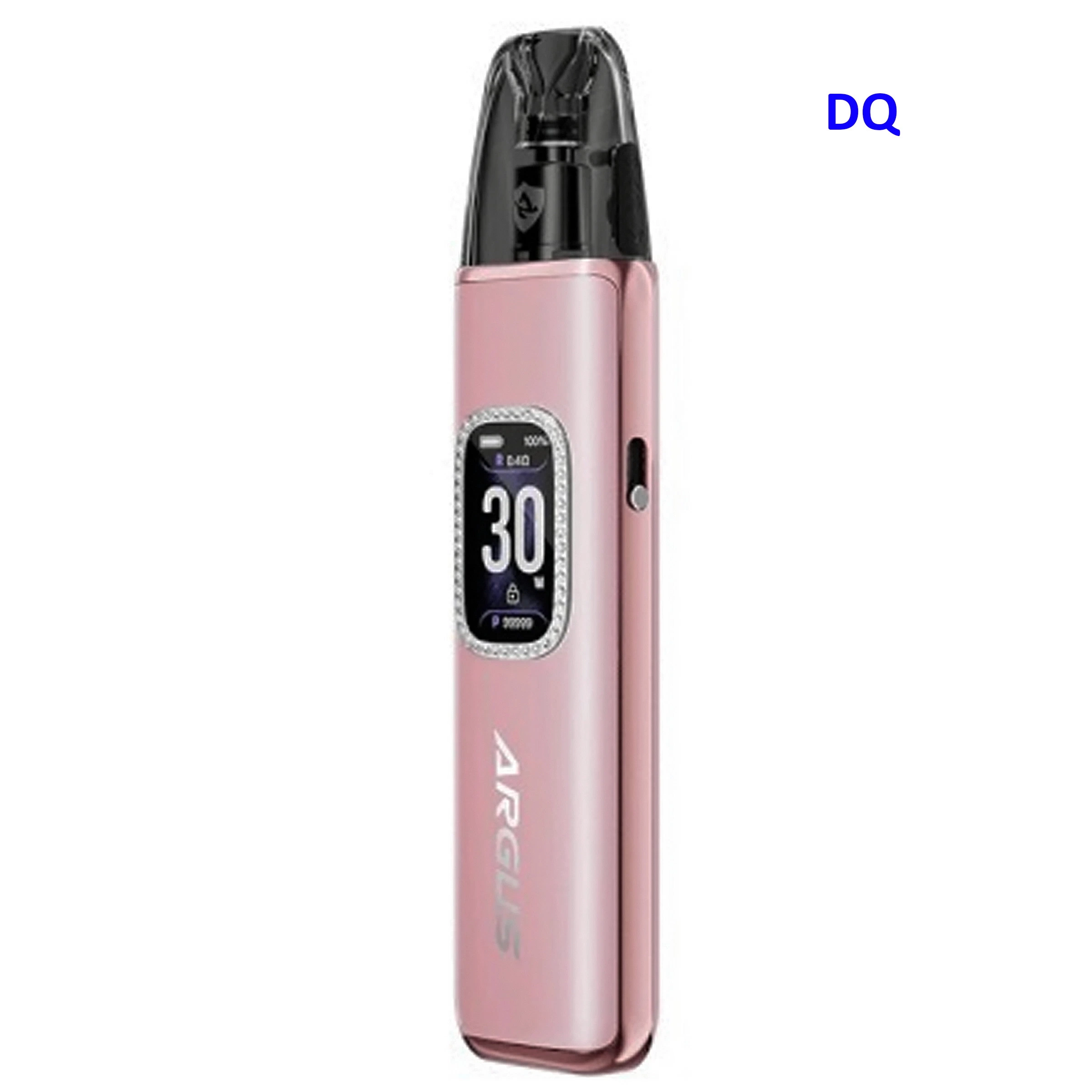 Voopoo Argus G3 Diamond Pink en vertical, con cuerpo rosa, boquilla oscura y pantalla con marco brillante que muestra 30 W.