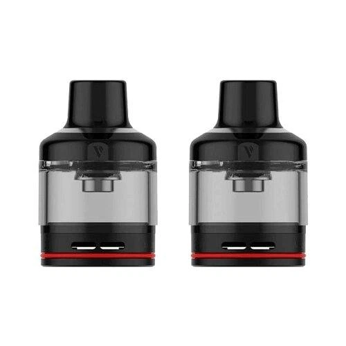 Cartuchos Vaporesso GTX 26 alineados de frente, con boquillas negras, depósitos transparentes y una junta roja junto a la base.