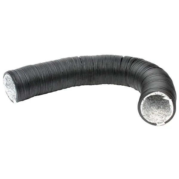 Tubo de ventilación Combi+ Pure negro y corrugado, curvado en arco, con el interior plateado visible en los extremos sobre fondo blanco.
