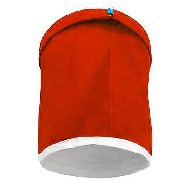 Bolsa BubbleBag XXL naranja, con abertura circular superior, pequeña presilla azul y fondo de malla clara con borde blanco.