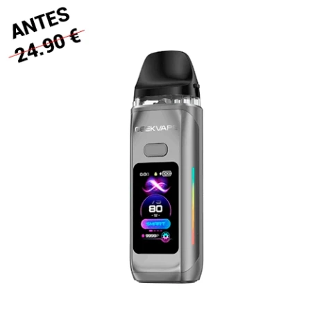 Geekvape Digi Max Pod Kit gris, con boquilla negra, botón frontal y pantalla a color que muestra 80 W, sobre fondo blanco.