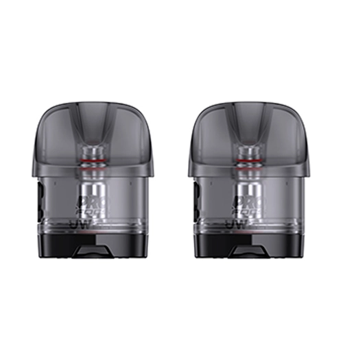 Cartuchos Uwell Crown X alineados sobre fondo blanco, con boquillas oscuras, depósitos transparentes y bases negras.