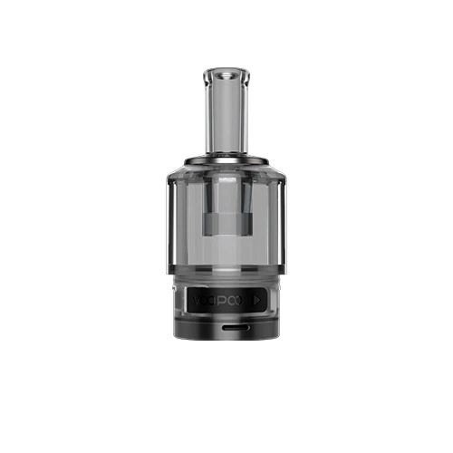 Pod recargable ITO Empty de Voopoo, con depósito translúcido gris, boquilla cilíndrica y base oscura, sobre fondo blanco.
