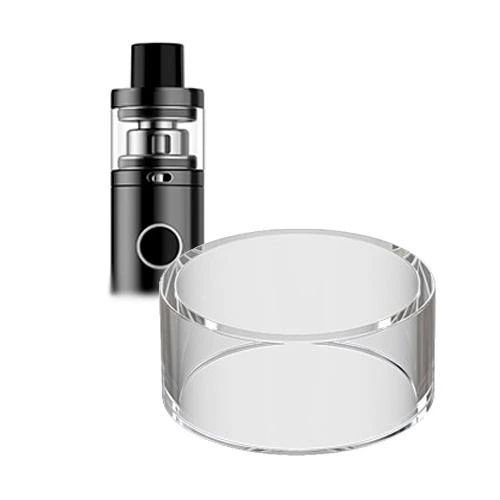 Voopoo PnP 22 AIO Glass: cilindro transparente en primer plano, con un vapeador negro al fondo sobre una superficie blanca. Voopoo PnP 22 AIO Glass: cilindro transparente en primer plano, con un vapeador negro al fondo sobre una superficie blanca.