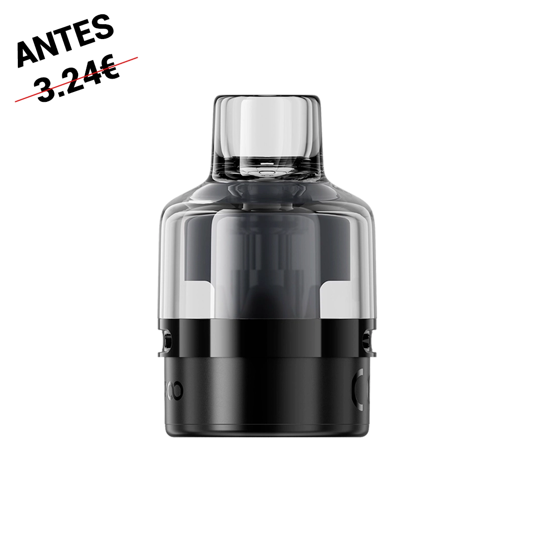 Pod de repuesto Voopoo PnP X MTL con depósito transparente ahumado, boquilla corta y base negra, visto de frente sobre fondo blanco.