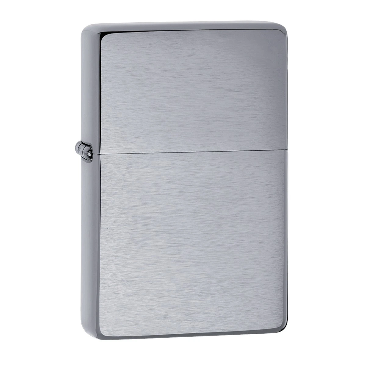 Encendedor Zippo Vintage Brushed Chrome cerrado, con acabado plateado cepillado, bordes redondeados y bisagra lateral visible. Encendedor Zippo Vintage Brushed Chrome cerrado, con acabado plateado cepillado, bordes redondeados y bisagra lateral visible.