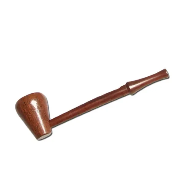 Pipa de madera Palosanto marrón, con cazoleta ensanchada y caña larga y recta, dispuesta en diagonal sobre fondo blanco.