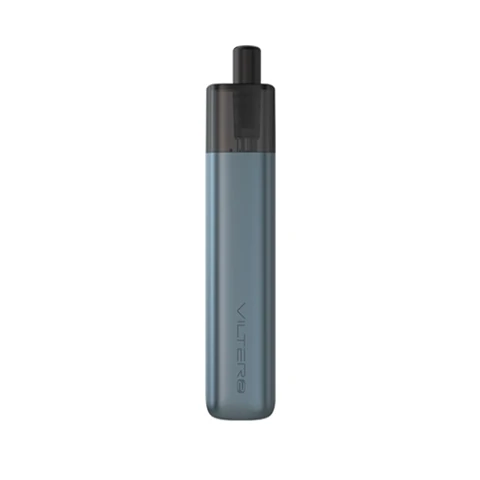 Aspire Vilter 2 Pod Kit en posición vertical, con cuerpo azul grisáceo, depósito oscuro y boquilla negra sobre fondo blanco.