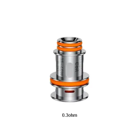 Resistencia Oxva Uniplus Mesh Coil de 0.3 ohm, con cuerpo plateado y juntas naranjas, sobre fondo blanco.