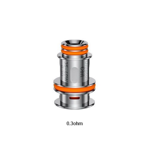 Resistencia Oxva Uniplus Mesh Coil de 0.3 ohm, con cuerpo plateado y juntas naranjas, sobre fondo blanco.