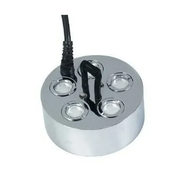 Humidificador Mist Maker DK5-24 con cuerpo circular plateado, cinco membranas en la parte superior, soporte negro central y cable.