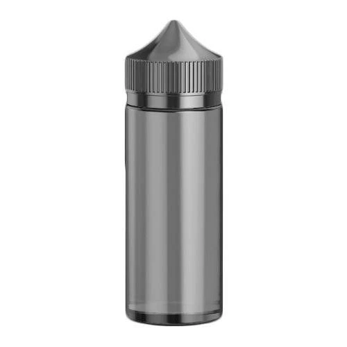 Botella Chubby Gorilla de cuerpo translúcido gris y tapón oscuro estriado con extremo cónico, sobre fondo blanco.