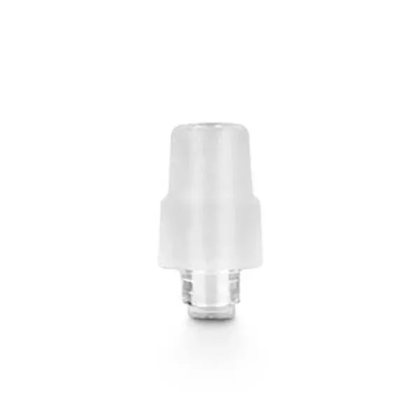 Adaptador de cristal XVAPE para X-max V3 Nano, con cuerpo translúcido escalonado y conexión inferior estrecha sobre fondo blanco.
