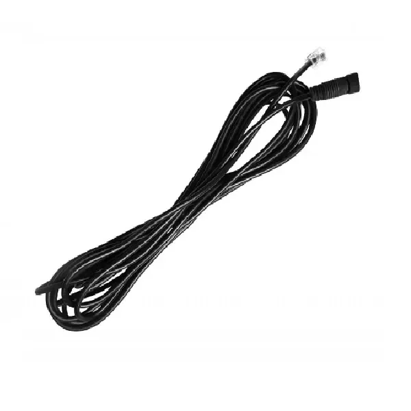 Cable LED Ethernet RJ Lumatek negro, enrollado, con un conector transparente y otro negro sobre fondo blanco.