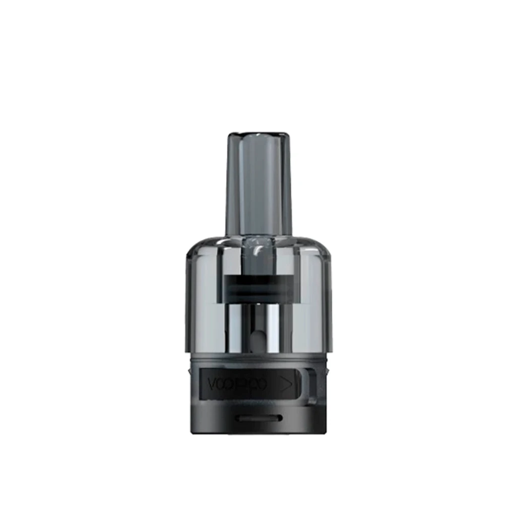 Cartucho Voopoo ITO de cuerpo translúcido gris, boquilla alargada y base negra, presentado de frente sobre fondo blanco. Cartucho Voopoo ITO de cuerpo translúcido gris, boquilla alargada y base negra, presentado de frente sobre fondo blanco.