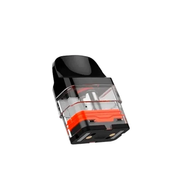 Pod de recambio Vaporesso XROS Corex 2.0 inclinado, con boquilla negra, depósito transparente y junta interior naranja.