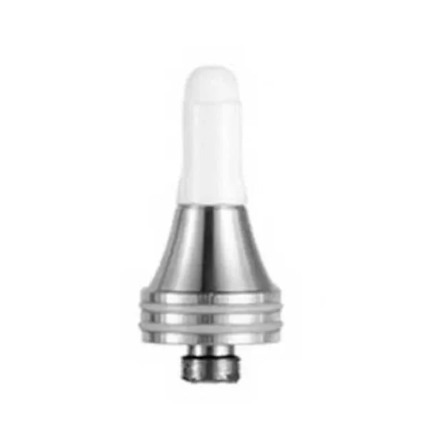 Calentador X-vape Daboo XVAPE con punta blanca alargada, cuerpo plateado cónico y base con anillos y conector inferior.