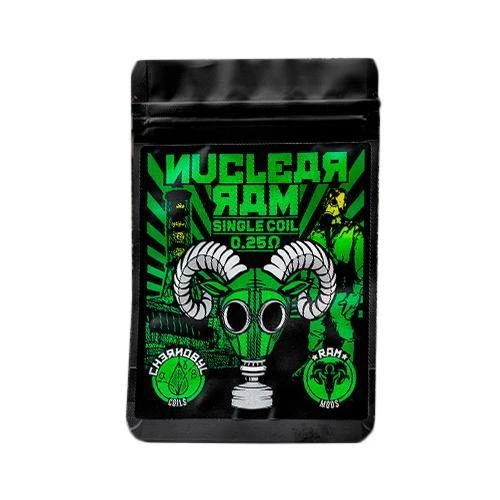 Bolsa negra de Chernobyl Coils Nuclear Ram con diseño verde de carnero con máscara de gas y texto «Single Coil 0.25 Ω».