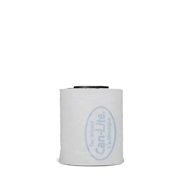 Filtro cilíndrico Can-Lite con cubierta blanca, logotipo azul y abertura superior negra, presentado sobre fondo blanco.