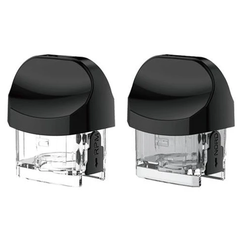 Cartuchos Smok Nord 2 RPM con depósito transparente y boquilla negra ancha, mostrados de frente sobre fondo blanco.