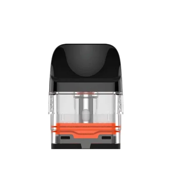 Cartucho Vaporesso XROS con boquilla negra, depósito transparente y pieza interior naranja, visto de frente sobre fondo blanco.