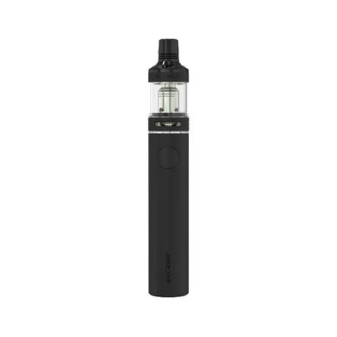 Vapeador Joyetech Exceed D19 negro, con botón circular, depósito transparente y boquilla negra, sobre fondo blanco.